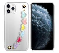 Coque pour Apple iPhone 11 PRO en Transparent avec des cœurs colorés Housse de protection Étui en silicone TPU flexible et avec tour de cou chaîne de poignet