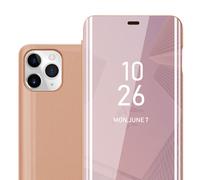 Coque pour Apple iPhone 11 PRO en KUNZIT ROSE Clear View Housse de protection Étui de protection miroir avec fonction de support Protection à 360 degrés