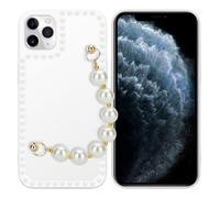 Coque pour Apple iPhone 11 PRO MAX en Blanc avec perles Housse de protection Étui en silicone TPU flexible et avec tour de cou chaîne de poignet