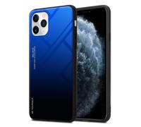 Coque pour Apple iPhone 11 PRO MAX en BLEU - NOIR Housse de protection Étui bicolore en silicone TPU et dos en verre trempé