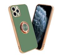 Coque pour Apple iPhone 11 PRO MAX en Glossy Vert Clair - Or avec anneau Housse de protection Étui en silicone TPU flexible, avec protection pour appareil photo et support voiture magnétique