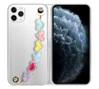 Coque pour Apple iPhone 11 PRO MAX en Transparent avec des cœurs colorés Housse de protection Étui en silicone TPU flexible et avec tour de cou chaîne de poignet