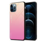 Coque pour Apple iPhone 12 / 12 PRO en JAUNE - ROSE Housse de protection Étui bicolore en silicone TPU et dos en verre trempé