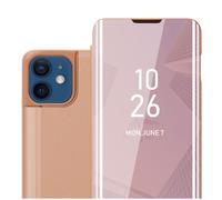 Coque pour Apple iPhone 12 / 12 PRO en KUNZIT ROSE Clear View Housse de protection Étui de protection miroir avec fonction de support Protection à 360 degrés