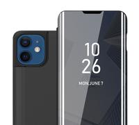 cadorabo Coque Compatible avec Apple iPhone 12 / iPhone 12 Pro en Tourmaline Noir - Miroir Clear View - Pochette de Protection avec Fonction de Support Protection à 360 Degrés Style Livre Ultra Slim