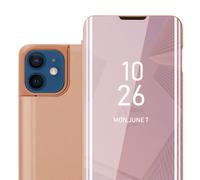 Coque pour Apple iPhone 12 / 12 PRO en KUNZIT ROSE Clear View Housse de protection Étui de protection miroir avec fonction de support Protection à 360 degrés