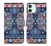Coque pour Apple iPhone 12 MINI Design Mandala Bleu No. 1 Housse de protection Étui avec fermeture magnétique, fonction de support et compartiment pour carte