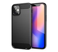 Coque pour Apple iPhone 12 MINI en Brushed Noir Housse de protection Étui en silicone TPU flexible, aspect inox et fibre de carbone