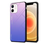 Coque pour Apple iPhone 12 MINI en ROSE - BLEU Housse de protection Étui bicolore en silicone TPU et dos en verre trempé