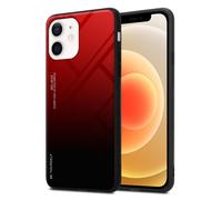 Coque pour Apple iPhone 12 MINI en ROUGE - NOIR Housse de protection Étui bicolore en silicone TPU et dos en verre trempé