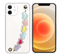 Coque pour Apple iPhone 12 MINI en Transparent avec des cœurs colorés Housse de protection Étui en silicone TPU flexible et avec tour de cou chaîne de poignet