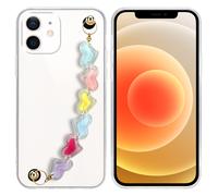 Coque pour Apple iPhone 12 MINI en Transparent avec des cœurs colorés Housse de protection Étui en silicone TPU flexible et avec tour de cou chaîne de poignet