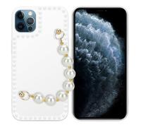 Coque pour Apple iPhone 12 PRO MAX en Blanc avec perles Housse de protection Étui en silicone TPU flexible et avec tour de cou chaîne de poignet