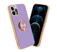 Coque pour Apple iPhone 12 PRO MAX en Glossy Lilas Clair - Or avec anneau Housse de protection Étui en silicone TPU flexible, avec protection pour appareil photo et support voiture magnétique