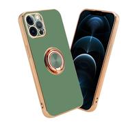 Coque pour Apple iPhone 12 PRO MAX en Glossy Vert Clair - Or avec anneau Housse de protection Étui en silicone TPU flexible, avec protection pour appareil photo et support voiture magnétique