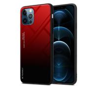 Coque pour Apple iPhone 12 PRO MAX en ROUGE - NOIR Housse de protection Étui bicolore en silicone TPU et dos en verre trempé