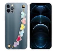 Coque pour Apple iPhone 12 PRO MAX en Transparent avec des cœurs colorés Housse de protection Étui en silicone TPU flexible et avec tour de cou chaîne de poignet