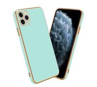 Coque pour Apple iPhone 12 PRO MAX en Glossy Vert Menthe - Or Housse de protection Étui en silicone TPU flexible et avec protection pour appareil photo
