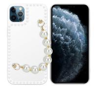 Coque pour Apple iPhone 12 PRO MAX en Blanc avec perles Housse de protection Étui en silicone TPU flexible et avec tour de cou chaîne de poignet