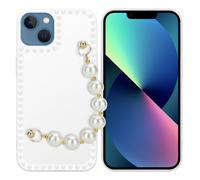 Coque pour Apple iPhone 13 en Blanc avec perles Housse de protection Étui en silicone TPU flexible et avec tour de cou chaîne de poignet