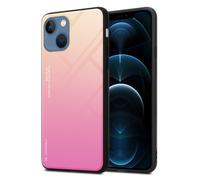 Coque pour Apple iPhone 13 en JAUNE - ROSE Housse de protection Étui bicolore en silicone TPU et dos en verre trempé