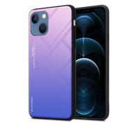 Coque pour Apple iPhone 13 en ROSE - BLEU Housse de protection Étui bicolore en silicone TPU et dos en verre trempé