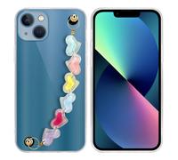Coque pour Apple iPhone 13 en Transparent avec des cœurs colorés Housse de protection Étui en silicone TPU flexible et avec tour de cou chaîne de poignet