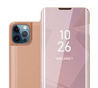 Coque pour Apple iPhone 13 en KUNZIT ROSE Clear View Housse de protection Étui de protection miroir avec fonction de support Protection à 360 degrés