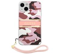 Guess Coque iPhone 13 Mini GUHCP13SKCABPI Silicone Camouflage Rose avec lanière amovible