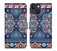 Coque pour Apple iPhone 13 MINI Design Mandala Bleu No. 1 Housse de protection Étui avec fermeture magnétique, fonction de support et compartiment pour carte