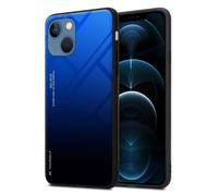 Coque pour Apple iPhone 13 MINI en BLEU - NOIR Housse de protection Étui bicolore en silicone TPU et dos en verre trempé