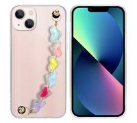 Coque pour Apple iPhone 13 MINI en Transparent avec des cœurs colorés Housse de protection Étui en silicone TPU flexible et avec tour de cou chaîne de poignet