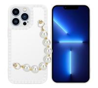 Coque pour Apple iPhone 13 PRO en Blanc avec perles Housse de protection Étui en silicone TPU flexible et avec tour de cou chaîne de poignet