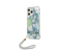 Coque pour Apple iPhone 13 Pro Flowers avec lanière nylon Bleu