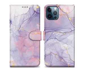 Coque pour Apple iPhone 13 PRO MAX Design Marbre Rose Lilas No. 5 Housse de protection Étui avec fermeture magnétique, fonction de support et compartiment pour carte