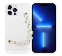 Coque pour Apple iPhone 13 PRO MAX en Blanc avec perles Housse de protection Étui en silicone TPU flexible et avec tour de cou chaîne de poignet