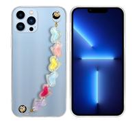 Coque pour Apple iPhone 13 PRO MAX en Transparent avec des cœurs colorés Housse de protection Étui en silicone TPU flexible et avec tour de cou chaîne de poignet