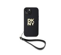 Coque pour Apple iPhone 14 avec Logo Métallisé et Sangle de Poignet DKNY Noir