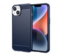 Coque pour Apple iPhone 14 en BRUSHED BLEU Housse de protection Étui en silicone TPU flexible, aspect inox et fibre de carbone