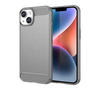 Coque pour Apple iPhone 14 en BRUSHED GRIS Housse de protection Étui en silicone TPU flexible, aspect inox et fibre de carbone