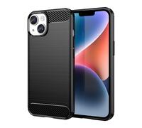 Coque pour Apple iPhone 14 en Brushed Noir Housse de protection Étui en silicone TPU flexible, aspect inox et fibre de carbone