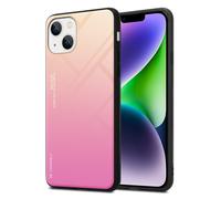 Coque pour Apple iPhone 14 en JAUNE - ROSE Housse de protection Étui bicolore en silicone TPU et dos en verre trempé