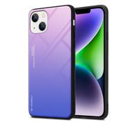 Coque pour Apple iPhone 14 en ROSE - BLEU Housse de protection Étui bicolore en silicone TPU et dos en verre trempé