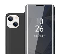 cadorabo Housse Compatible avec Apple iPhone 14 en Tourmaline Noir - Clear View étui de Protection Miroir avec Fonction de Support Protection à 360 degrés