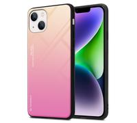 Coque pour Apple iPhone 14 en JAUNE - ROSE Housse de protection Étui bicolore en silicone TPU et dos en verre trempé
