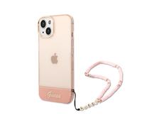 Coque pour iPhone 14 Plus Design Translucide avec Bijou Perles Rose