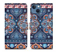Coque pour Apple iPhone 14 PLUS Design Mandala Bleu No. 1 Housse de protection Étui avec fermeture magnétique, fonction de support et compartiment pour carte