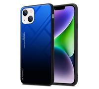 Coque pour Apple iPhone 14 PLUS en BLEU - NOIR Housse de protection Étui bicolore en silicone TPU et dos en verre trempé