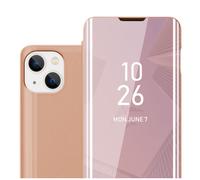 Coque pour Apple iPhone 14 PLUS en KUNZIT ROSE Clear View Housse de protection Étui de protection miroir avec fonction de support Protection à 360 degrés