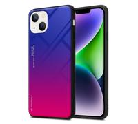 Coque pour Apple iPhone 14 PLUS en VIOLETT - ROUGE Housse de protection Étui bicolore en silicone TPU et dos en verre trempé